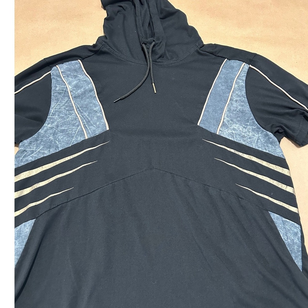 Red Ape Black & Gray Short Sleeve Hooded Shirt Y2K Mens Large - Picture 3 of 7